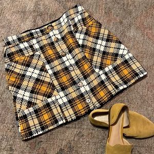 Plaid Button-Front Mini Skirt in Mustard Yellow and Black